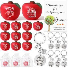 12 Sets Teachers Appreciation Gifts Back to School Teacher Gifts 12 Teacher Tree Keychains 12 Soft Fruit Stress Ball 12 Thank You for Helping Grow Cards and 12 Gift Bags for Women