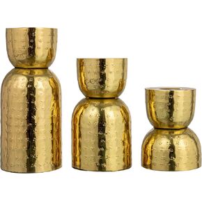 Bloomingville Hammered Metal, Set of 3 Sizes, Antique Gold Finish Taper Candle Holder