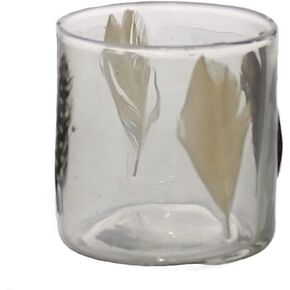 HomArt Small Enameled Feather Hurricane Candleholder, 3-inch Height, Feather and Glass