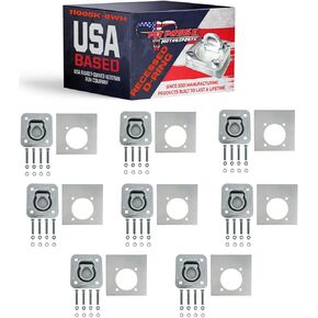 Pit Posse 11005K-8WH Cargo Trailer Recessed Pan D Ring Floor Rope Anchor Tie Down 6,000lbs Breaking Strength - Flush Mount - Includes Washers and Mounting Hardware - Truck Bed SUV Van (8 Pack/Silver)