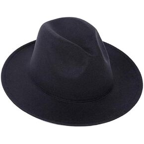 1 PK Black British Classic Wool Blend Jazz Hat Manhattan Short Brim Flat Top Fedora Hat Church Derby Cap Herringbone Trilby Retro Woolen Beanie Hair Decorated for Unisex