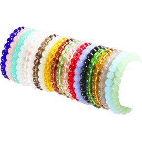 24pcs Beaded Crystal Bracelets for Women,Stackable Stretch Elastic Bohemian Round Glass Bead Bracelet Jewelry Pack Sets Purple Pink Yellow White Red…