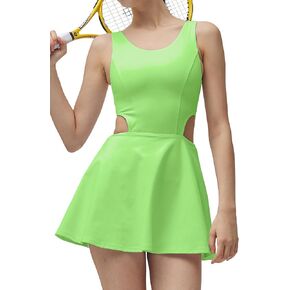 Women’s Athletic Golf Tennis Dress One Piece Built-in Bra & Shorts Pockets Workout Dress Sleeveless Gym Dress in Kuwait
