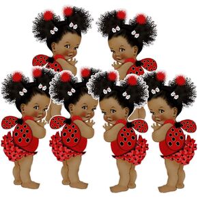Ladybug Cutouts Baby Shower Birthday African American Girl Party Paper Decoration (6, 9 inches)