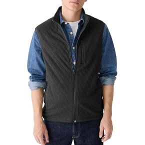 Locachy Men's Quilted Fleece Vest Casual Full Zip Stand Collar Waistcoat Sleeveless Jacket Warm Outdoor Vest