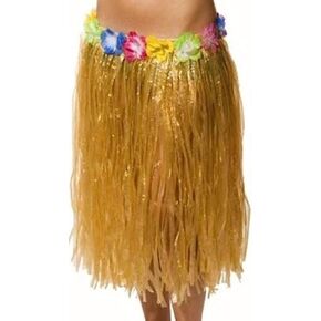 Adult Grass Hula Skirt | 34" Flower Trim Elastic Waist Luau
