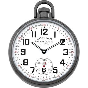 Gotham Men's Gun-Plated Stainless Steel Mechanical Hand Wind Railroad Style Pocket Watch # GWC14108B