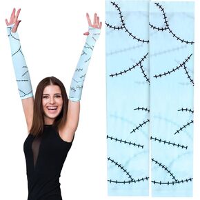 Halloween Costume Accessories for Women Light Blue Stitched Scar Arm Sleeves for Christmas Costume Cosplay Party Favor