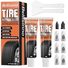 Tire Repair Glue, Sidewall Tire Repair Kit, Rubber Cement Tire Repair, Two Sizes Tire Repair Nail, Black Tire Glue Sidewall Repair for Bike, Car, Motorcycle, Off-Road, Truck, Tractor, 10ml*2