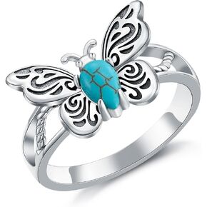 Butterfly Ring for Women 925 Sterling Silver Natural Turquoise Butterfly Ring Victorian Style Western Promise Statement Ring Turquoise Jewelry Gifts for Mom Wife