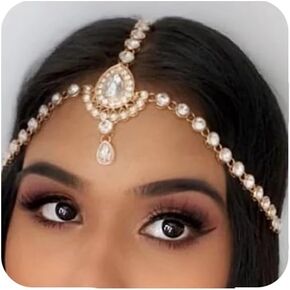 Chargances Bohemian Big Crystal Head Chain Bridal Wedding Rhinestone Teardrop Forehead Chain Headpiece Glitter Halloween Party Accessories for Women and Girls