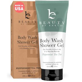 Beauty by Earth Peppermint Tea Tree Oil Shower Gel Body Wash - Made in USA with Organic Ingredients, Mens Body Soap Liquid, Moisturizing Natural Body Wash for Men & Women, Non Toxic Body Wash