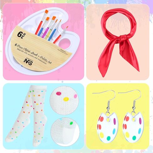 Kyson Artist Costume for Adult 8 Pcs Painter Halloween Dress Up with Beret Apron Palette Paint Brushes Earrings Bandana Beard in Saudi Arabia