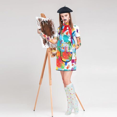 Kyson Artist Costume for Adult 8 Pcs Painter Halloween Dress Up with Beret Apron Palette Paint Brushes Earrings Bandana Beard in Saudi Arabia