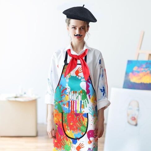 Kyson Artist Costume for Adult 8 Pcs Painter Halloween Dress Up with Beret Apron Palette Paint Brushes Earrings Bandana Beard in Saudi Arabia