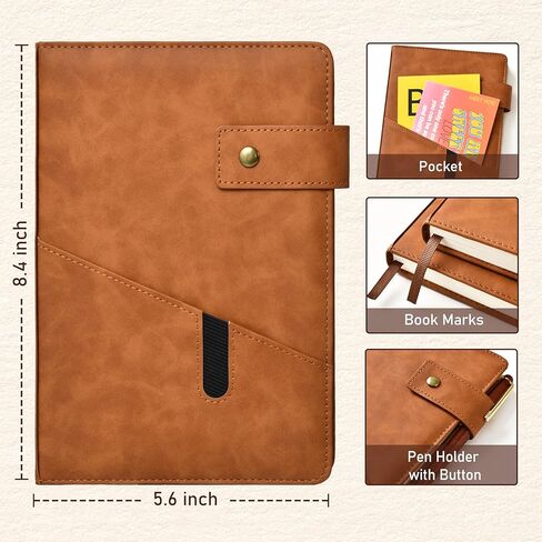 Tersus Notebook/Journal - دفاتر ملاحظات مسطرة بورق سميك ممتاز، 5.6 بوصة × 8.4 بوصة، 100 ورقة/200 صفحة، دفاتر ملاحظات ذات غلاف جلدي، حامل أقلام، جيب in Kuwait
