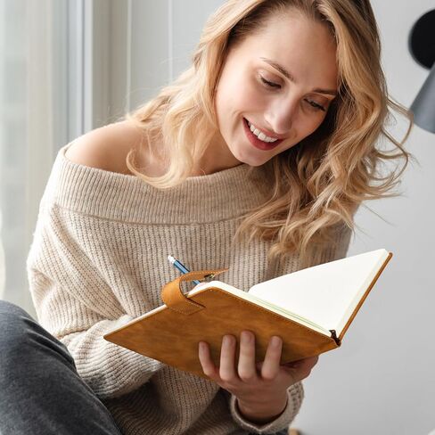 Tersus Notebook/Journal - دفاتر ملاحظات مسطرة بورق سميك ممتاز، 5.6 بوصة × 8.4 بوصة، 100 ورقة/200 صفحة، دفاتر ملاحظات ذات غلاف جلدي، حامل أقلام، جيب in Kuwait
