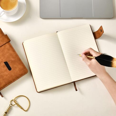 Tersus Notebook/Journal - دفاتر ملاحظات مسطرة بورق سميك ممتاز، 5.6 بوصة × 8.4 بوصة، 100 ورقة/200 صفحة، دفاتر ملاحظات ذات غلاف جلدي، حامل أقلام، جيب in Kuwait