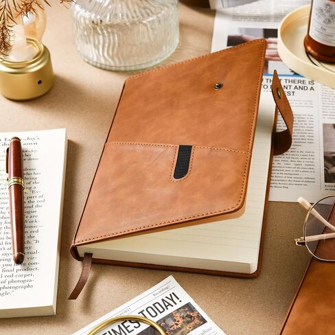 Tersus Notebook/Journal - دفاتر ملاحظات مسطرة بورق سميك ممتاز، 5.6 بوصة × 8.4 بوصة، 100 ورقة/200 صفحة، دفاتر ملاحظات ذات غلاف جلدي، حامل أقلام، جيب in Kuwait