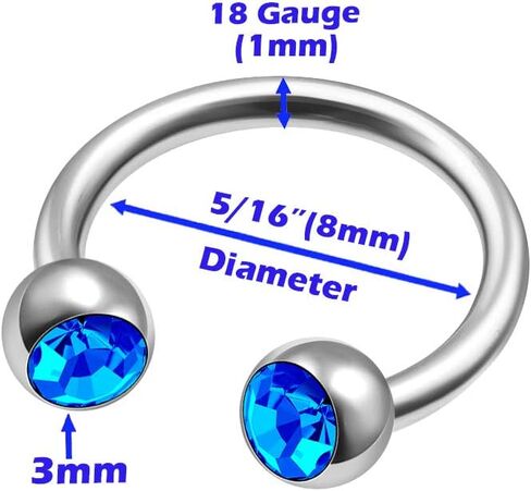 2 قطعة الصلب 18 جرام 5/16 8 مللي متر حدوة الحصان القرط ثقب المجوهرات الزنمة الحاجب Daith اللولب روك 3 مللي متر الياقوت كريستال الكرة M9061 in Kuwait