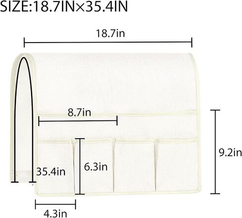 NICEEC Non Slip Linen Sofa Armrest Organizer for Sofa Couch Recliner Remote Holder Armchair Caddy with 6 Pockets Storage for Magazine Books,TV Remote Control,Cell Phone,Glasses,Charger-White in Saudi Arabia