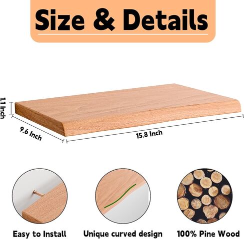 10 Inch Deep Floating Shelves for Wall, Irregular Natural Live Edge Floating Shelves, Solid Poplar Wood Floating Shelves, Rustic Floating Shelves for Farmhouse, Living Room, Kitchen & Bedroom in Saudi Arabia