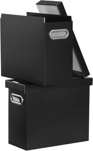 Oterri 2 Pcs File Organizer, Cardboard Storage File Boxes with Lids,Portable File Box with Handle,Hanging File Folder Organizer for Letter Size,File Organizer Box for Office/School, Black (No Folders) in Saudi Arabia