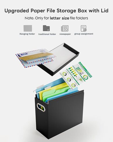 Oterri 2 Pcs File Organizer, Cardboard Storage File Boxes with Lids,Portable File Box with Handle,Hanging File Folder Organizer for Letter Size,File Organizer Box for Office/School, Black (No Folders) in Saudi Arabia