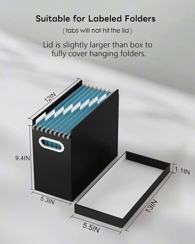 Oterri 2 Pcs File Organizer, Cardboard Storage File Boxes with Lids,Portable File Box with Handle,Hanging File Folder Organizer for Letter Size,File Organizer Box for Office/School, Black (No Folders) in Saudi Arabia