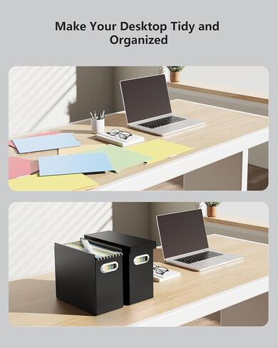 Oterri 2 Pcs File Organizer, Cardboard Storage File Boxes with Lids,Portable File Box with Handle,Hanging File Folder Organizer for Letter Size,File Organizer Box for Office/School, Black (No Folders) in Saudi Arabia