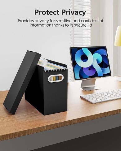 Oterri 2 Pcs File Organizer, Cardboard Storage File Boxes with Lids,Portable File Box with Handle,Hanging File Folder Organizer for Letter Size,File Organizer Box for Office/School, Black (No Folders) in Saudi Arabia