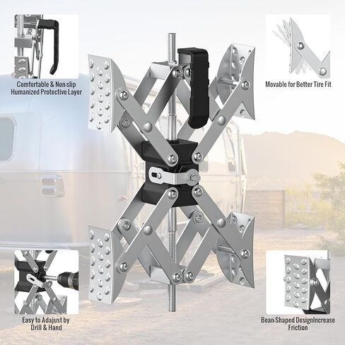 X-Shaped RV Stabilizer Wheel Chock (Allows Drilling for Adjustment) Travel Trailer Stabilizers, Anti-Motion Tire RV Accessories for Tandem Axle RV Trailer Camping - 1 Pack (Silver) in Kuwait
