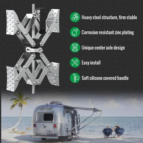 X-Shaped RV Stabilizer Wheel Chock (Allows Drilling for Adjustment) Travel Trailer Stabilizers, Anti-Motion Tire RV Accessories for Tandem Axle RV Trailer Camping - 1 Pack (Silver) in Kuwait