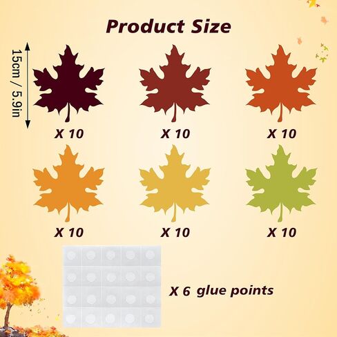 60PCS Fall Leaves Cutouts for Bulletin Board Decoration, 6 Colors Fall Autumn Maple Leaves Paper Cutouts for Thanksgiving Fall Autumn Classroom Bulletin Board Decorations Party Supplies in Kuwait