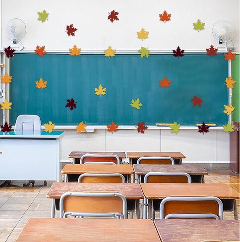 60PCS Fall Leaves Cutouts for Bulletin Board Decoration, 6 Colors Fall Autumn Maple Leaves Paper Cutouts for Thanksgiving Fall Autumn Classroom Bulletin Board Decorations Party Supplies in Kuwait