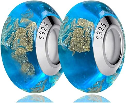 2 Murano Glass Charms for Pandora Bracelets Gold Foil Inlay 925 Sterling Silver Murano Glass Bead Charms Women's Bead Charms in Saudi Arabia