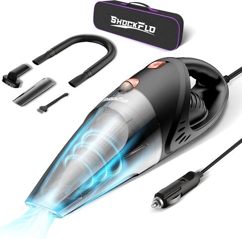 مكنسة كهربائية للسيارة، مكنسة كهربائية محمولة خفيفة الوزن بقوة 6000 باسكال مع شفط قوي، استخدام رطب/جاف، سلك 16.5 قدم، محرك قوي 106 وات للتنظيف الداخلي للسيارة وشعر الحيوانات الأليفة الرملي، أسود in Kuwait