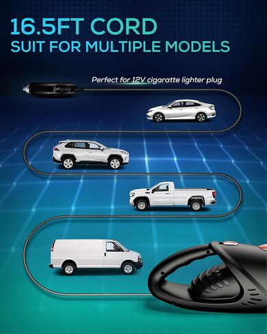 مكنسة كهربائية للسيارة، مكنسة كهربائية محمولة خفيفة الوزن بقوة 6000 باسكال مع شفط قوي، استخدام رطب/جاف، سلك 16.5 قدم، محرك قوي 106 وات للتنظيف الداخلي للسيارة وشعر الحيوانات الأليفة الرملي، أسود in Kuwait