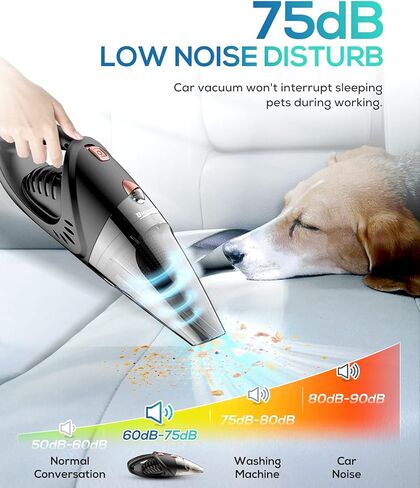 مكنسة كهربائية للسيارة، مكنسة كهربائية محمولة خفيفة الوزن بقوة 6000 باسكال مع شفط قوي، استخدام رطب/جاف، سلك 16.5 قدم، محرك قوي 106 وات للتنظيف الداخلي للسيارة وشعر الحيوانات الأليفة الرملي، أسود in Kuwait