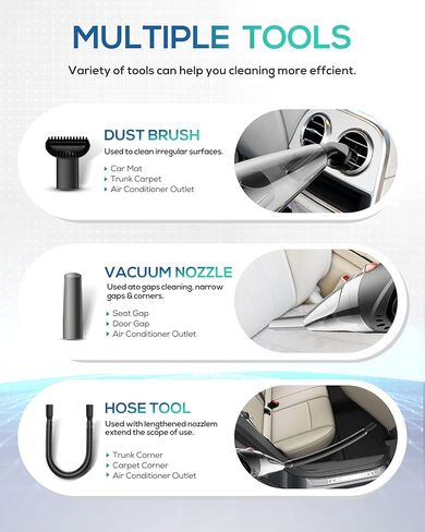 مكنسة كهربائية للسيارة، مكنسة كهربائية محمولة خفيفة الوزن بقوة 6000 باسكال مع شفط قوي، استخدام رطب/جاف، سلك 16.5 قدم، محرك قوي 106 وات للتنظيف الداخلي للسيارة وشعر الحيوانات الأليفة الرملي، أسود in Kuwait