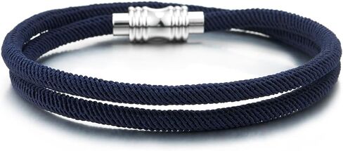 COOLSTEELANDBEYOND Double-Lap Navy Blue Marine Yacht Rope Bracelet, Mens Womens Wristband Wrap Bracelet, Magnetic Clasp in Saudi Arabia