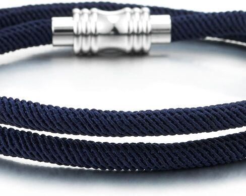 COOLSTEELANDBEYOND Double-Lap Navy Blue Marine Yacht Rope Bracelet, Mens Womens Wristband Wrap Bracelet, Magnetic Clasp in Saudi Arabia