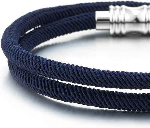 COOLSTEELANDBEYOND Double-Lap Navy Blue Marine Yacht Rope Bracelet, Mens Womens Wristband Wrap Bracelet, Magnetic Clasp in Saudi Arabia