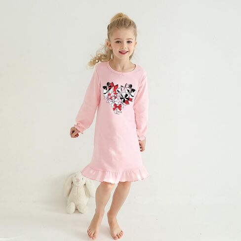 2Pcs Girls Nightgowns 3-10 Years Flutter Long Sleeves Nightdress Nightie Dress Sleepwear Pajamas for Toddler Kids Girls in Saudi Arabia