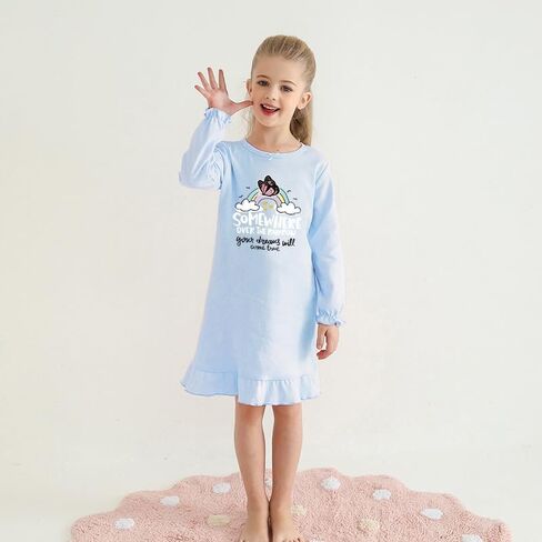 2Pcs Girls Nightgowns 3-10 Years Flutter Long Sleeves Nightdress Nightie Dress Sleepwear Pajamas for Toddler Kids Girls in Saudi Arabia