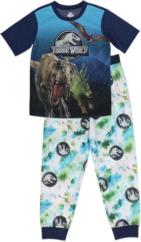 Jurassic World Pajama Set for Boys,Short Sleeve Long Pants, Mix and Match Removable Patches, Boys Size Size 4/5-10/12 in Saudi Arabia