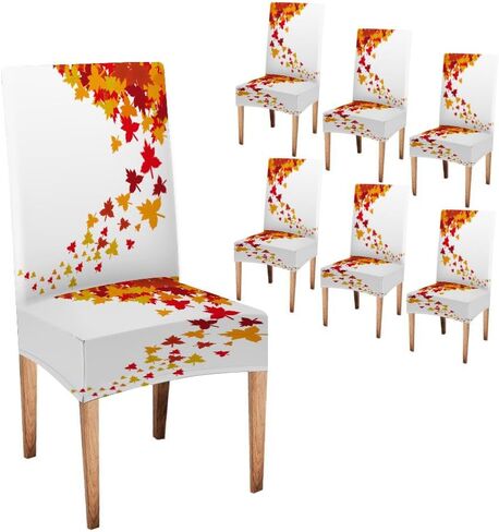 EMMTEEY Fall Maple Dining Chairs Covers Autumn Leaves Dining Room Chair Slipcovers Set of 6 Thanksgiving Spandex Stretch Chair Slipcover Removable Washable Chair Protector for Kitchen Hotels in Saudi Arabia