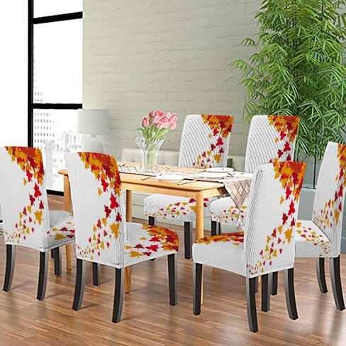 EMMTEEY Fall Maple Dining Chairs Covers Autumn Leaves Dining Room Chair Slipcovers Set of 6 Thanksgiving Spandex Stretch Chair Slipcover Removable Washable Chair Protector for Kitchen Hotels in Saudi Arabia