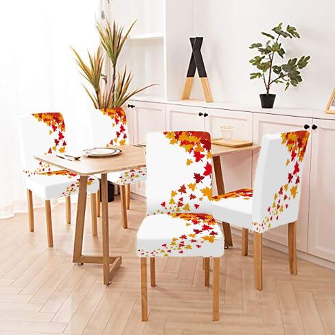 EMMTEEY Fall Maple Dining Chairs Covers Autumn Leaves Dining Room Chair Slipcovers Set of 6 Thanksgiving Spandex Stretch Chair Slipcover Removable Washable Chair Protector for Kitchen Hotels in Saudi Arabia