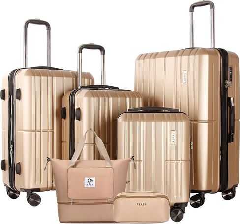 4 Piece Luggage Set ABS+PC Expandable Hardshell TSA Lock Aluminum Trolley Spinner Wheels (Champagne, 6 Piece Set) in Saudi Arabia
